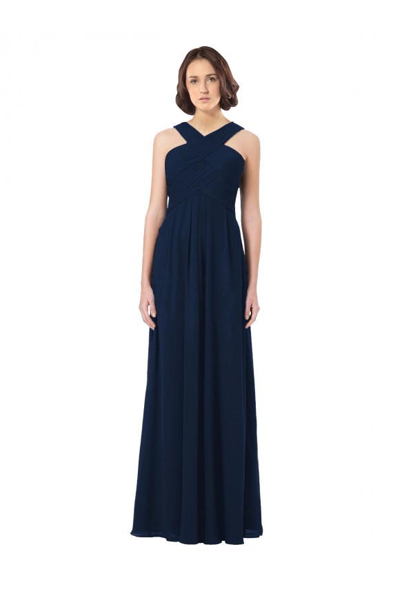 Günstige Dunkelmarine A-Linien Off-Schulter Chiffon Lange Brautjungfernkleider