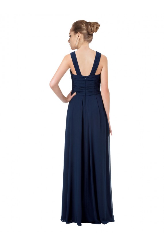 Günstige Dunkelmarine A-Linien Off-Schulter Chiffon Lange Brautjungfernkleider