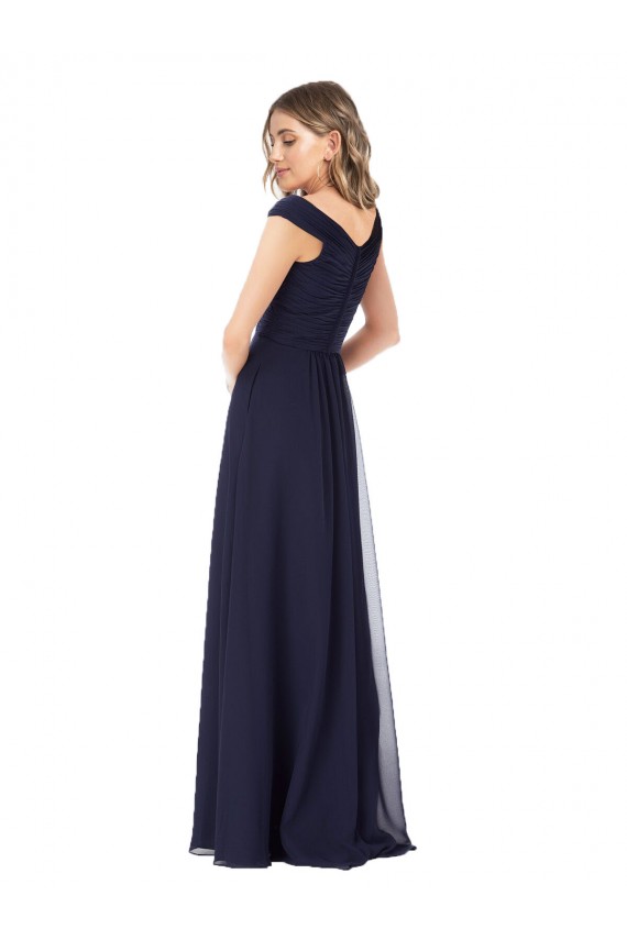 Günstige Dunkelmarine A-Linien Off-Schulter Chiffon Lange Brautjungfernkleider