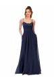 Günstige Dunkelmarine A-Linien Scoop Chiffon Spitze Lange Brautjungfernkleider