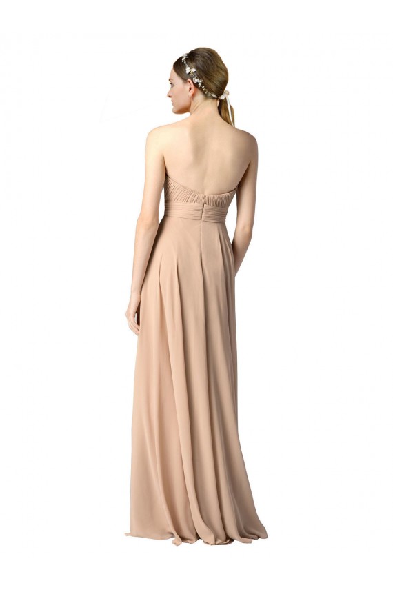 Günstige Dunkelmarine A-Linien Trägerlos Chiffon Lange Brautjungfernkleider