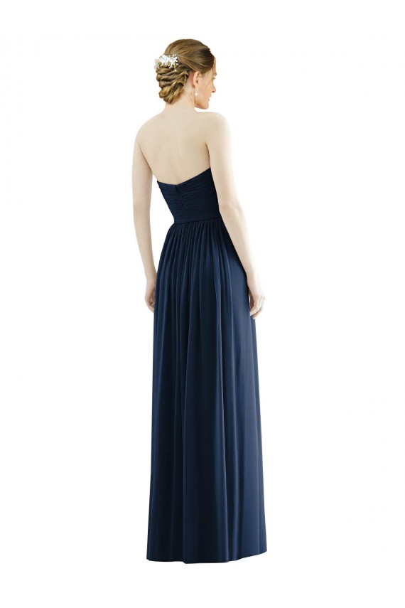 Günstige Dunkelmarine A-Linien Trägerlos Chiffon Lange Formale Brautjungfernkleider / Abendkleider