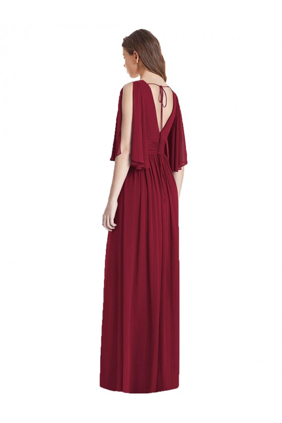 Günstige Dunkelmarine Trompete V-Ausschnitt Chiffon Lange Brautjungfernkleider