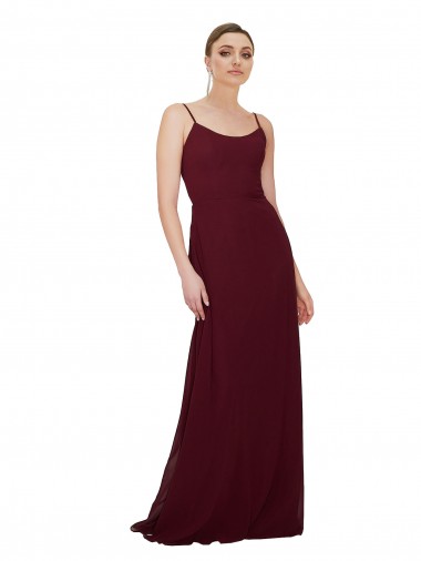 Günstige Dunkler Burgunder A-Linien Scoop Chiffon Lange Brautjungfernkleider