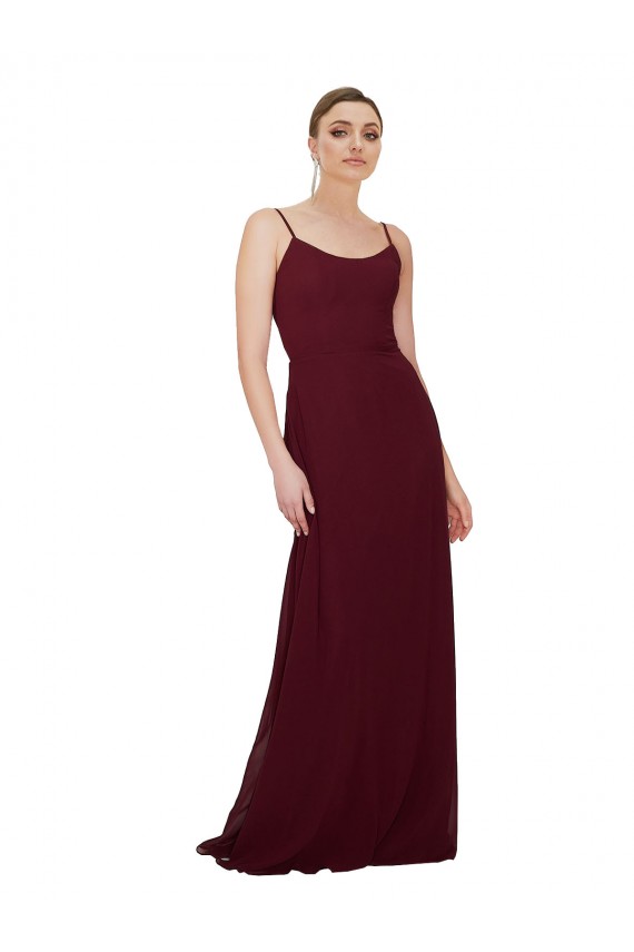 Günstige Dunkler Burgunder A-Linien Scoop Chiffon Lange Brautjungfernkleider