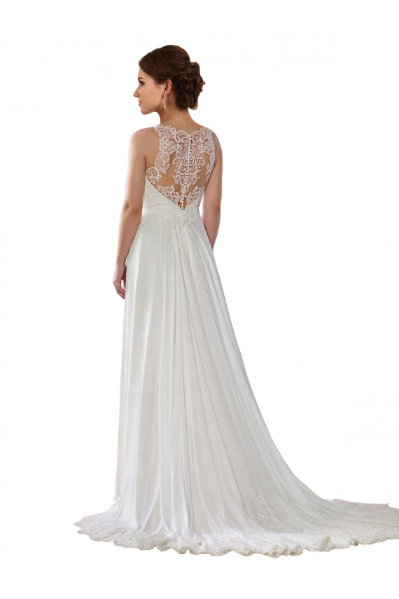 Günstige Elfenbein A-Linien Illusion Ausschnitt Sweep Zug Chiffon Boho Brautkleider