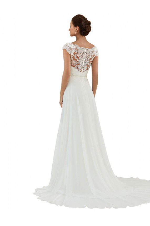 Günstige Elfenbein A-Linien Kapelle-schleppe Chiffon Klassisch Brautkleider