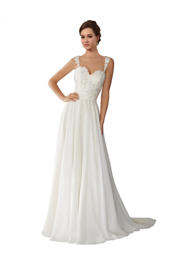 Günstige Elfenbein A-Linien Kapelle-schleppe Chiffon Spitze Brautkleider
