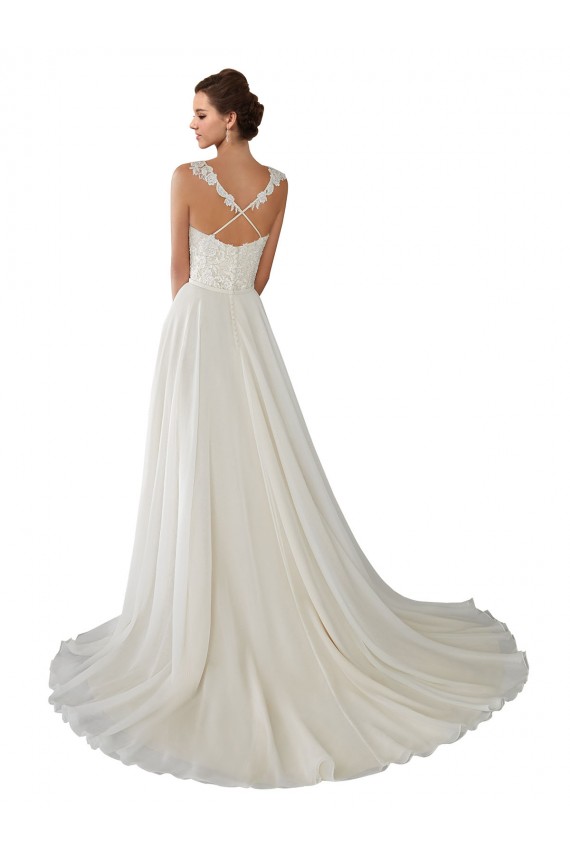 Günstige Elfenbein A-Linien Kapelle-schleppe Chiffon Spitze Brautkleider