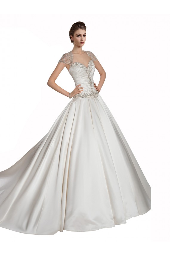 Günstige Elfenbein A-Linien Kapelle-schleppe Satin Brautkleider