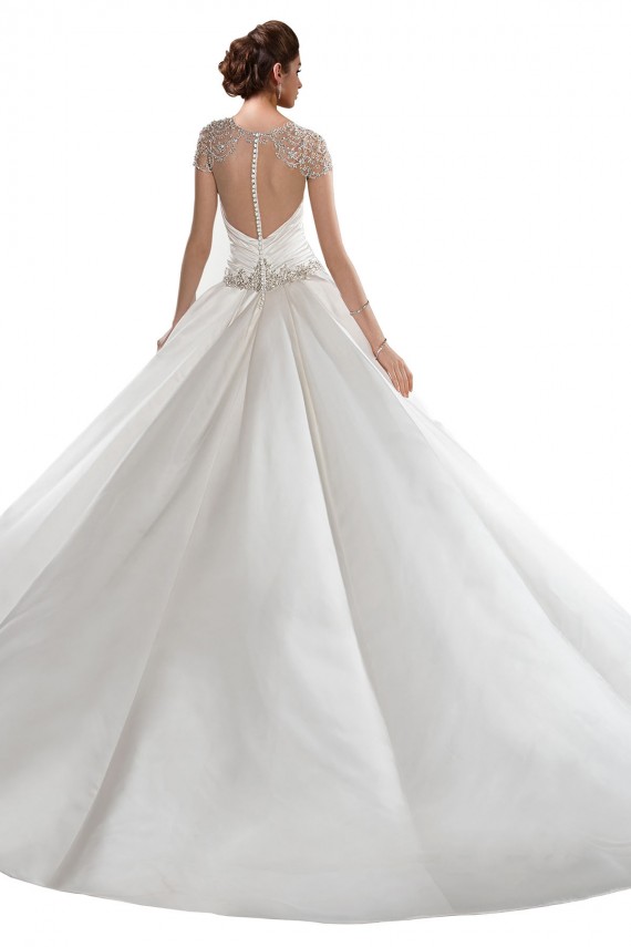 Günstige Elfenbein A-Linien Kapelle-schleppe Satin Brautkleider