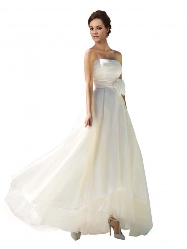 Günstige Elfenbein A-Linien Trägerlos Chiffon Brautkleider