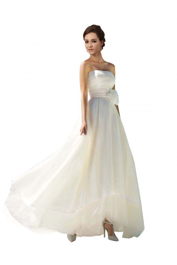Günstige Elfenbein A-Linien Trägerlos Chiffon Brautkleider