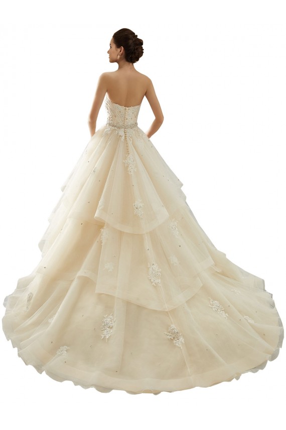 Günstige Elfenbein & Champagner Prinzessin Kapelle-schleppe Tüll Spitze Brautkleider