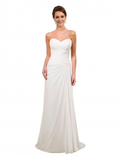 Günstige Elfenbein Etui Kapelle-schleppe Chiffon Brautkleider