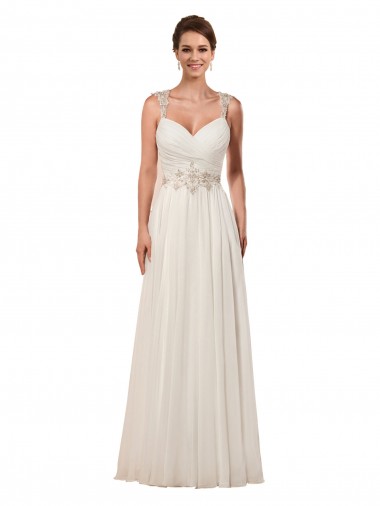 Günstige Elfenbein Etui Kapelle-schleppe Chiffon Brautkleider