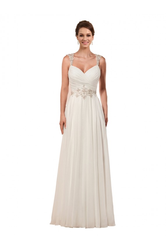 Günstige Elfenbein Etui Kapelle-schleppe Chiffon Brautkleider