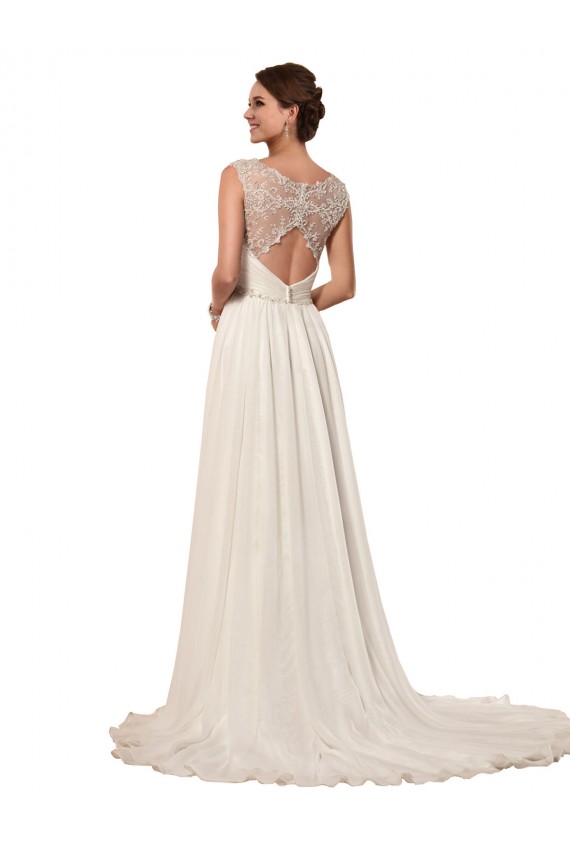 Günstige Elfenbein Etui Kapelle-schleppe Chiffon Brautkleider