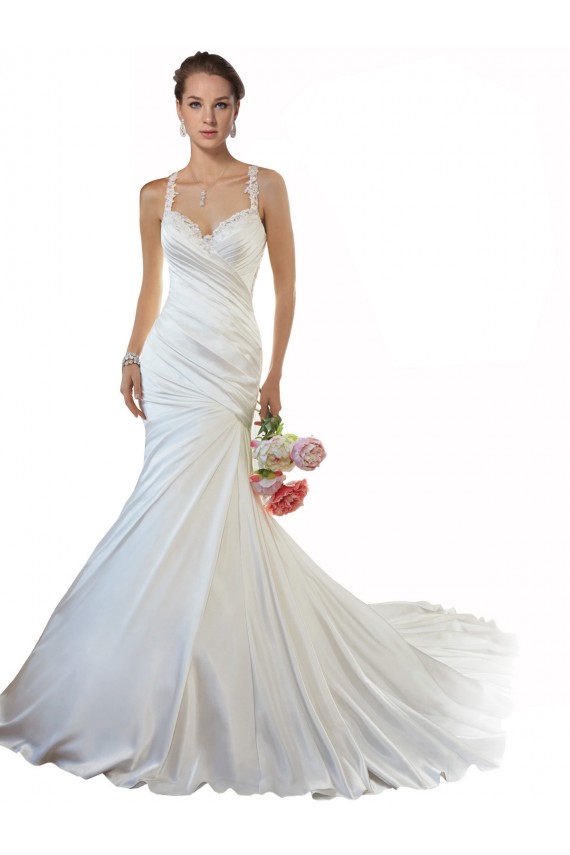 Günstige Elfenbein Meerjungfrau Kapelle-schleppe Satin Strand Brautkleider