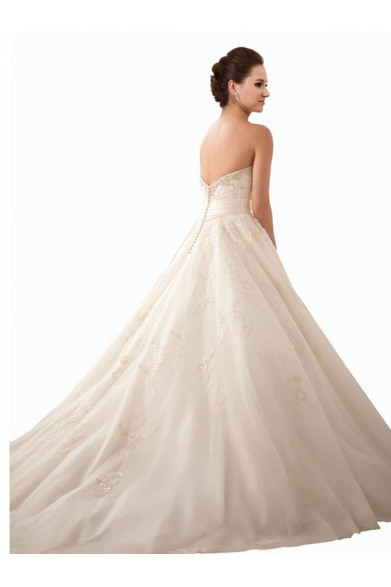 Günstige Elfenbein Prinzessin Kapelle-schleppe Satin Tüll Spitze Brautkleider
