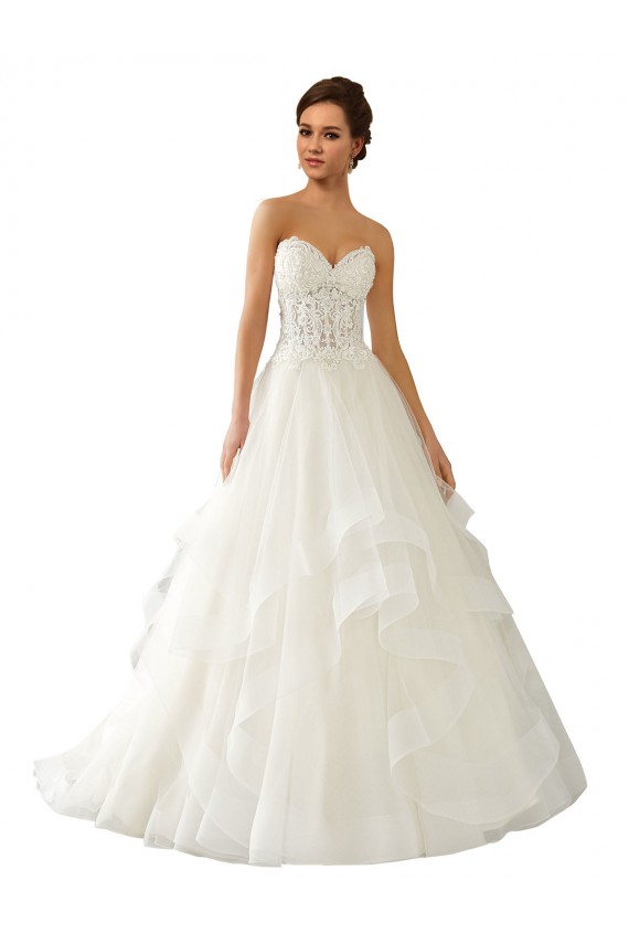 Günstige Elfenbein Prinzessin Kapelle-schleppe Satin Tüll Spitze Brautkleider
