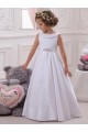Günstige Elfenbein Prinzessin Satin Spitze Lange Blumenmädchenkleider