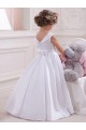 Günstige Elfenbein Prinzessin Satin Spitze Lange Blumenmädchenkleider