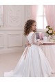 Günstige Elfenbein Prinzessin V-Ausschnitt Kapelle-schleppe Satin Spitze Lange Blumenmädchenkleider