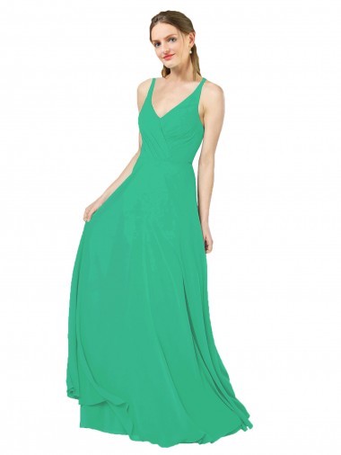 Günstige Emerald Etui V-Ausschnitt Chiffon Lange Brautjungfernkleider