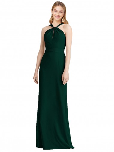 Günstige Evergrün Trompete Neckholder Chiffon Lange Brautjungfernkleider