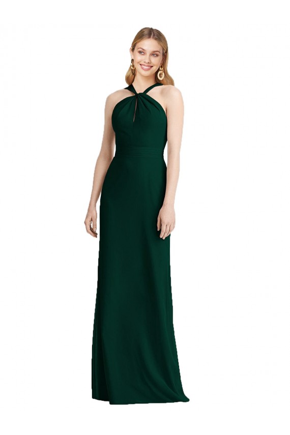 Günstige Evergrün Trompete Neckholder Chiffon Lange Brautjungfernkleider