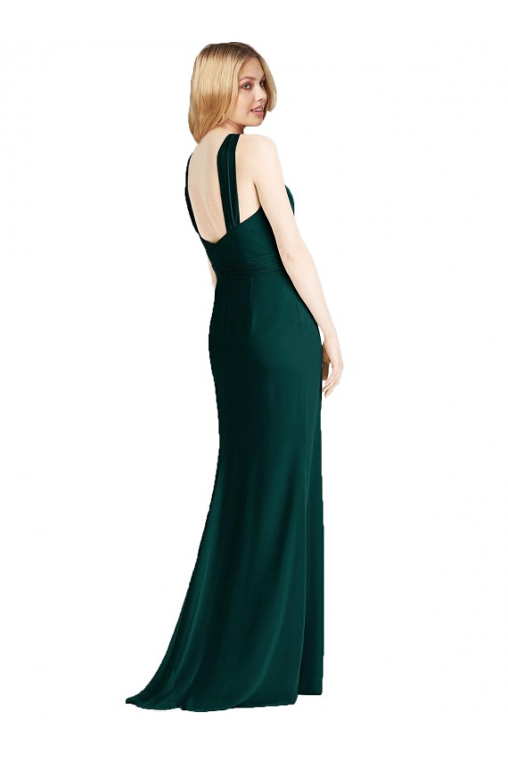 Günstige Evergrün Trompete Neckholder Chiffon Lange Brautjungfernkleider