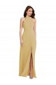 Günstige Gold A-Linien Neckholder Chiffon Lange Brautjungfernkleider