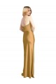 Günstige Gold A-Linien Trägerlos Stretch-Satin Lange Formale Brautjungfernkleider / Abendkleider / Abiballkleider