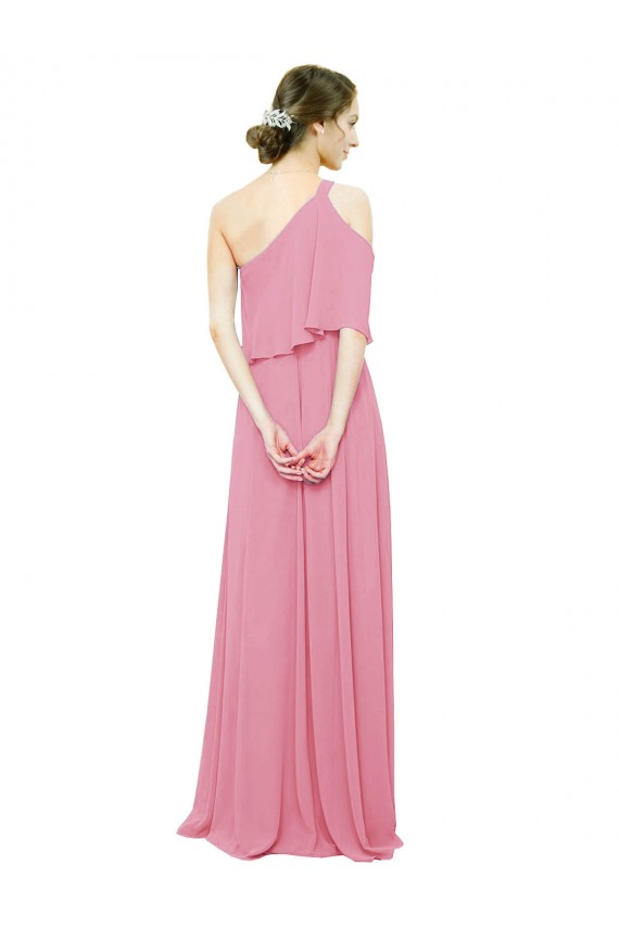 Günstige Hautrosa A-Linien Eine-Schulter Chiffon Lange Brautjungfernkleider