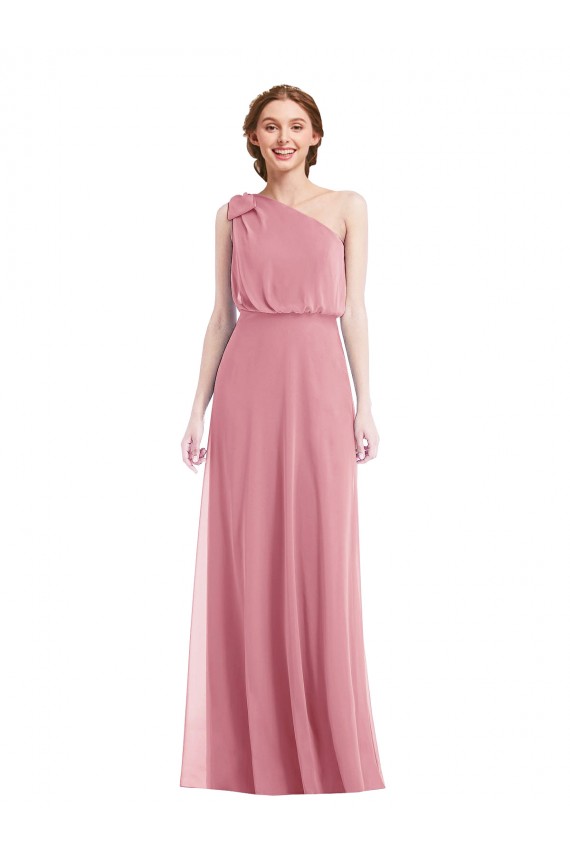 Günstige Hautrosa A-Linien Eine-Schulter Chiffon Lange Brautjungfernkleider