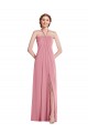 Günstige Hautrosa A-Linien Neckholder Chiffon Lange Brautjungfernkleider