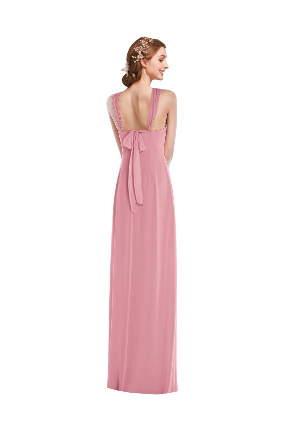 Günstige Hautrosa A-Linien Neckholder Chiffon Lange Brautjungfernkleider