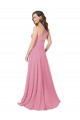 Günstige Hautrosa A-Linien Neckholder Chiffon Lange Brautjungfernkleider / Abiballkleider