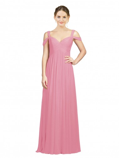 Günstige Hautrosa A-Linien Off-Schulter Chiffon Lange Brautjungfernkleider