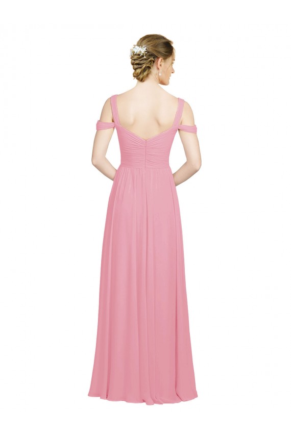 Günstige Hautrosa A-Linien Off-Schulter Chiffon Lange Brautjungfernkleider
