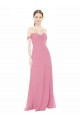 Günstige Hautrosa A-Linien Off-Schulter Chiffon Lange Brautjungfernkleider