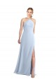 Günstige Helles Himmelblau A-Linien Neckholder Chiffon Lange Brautjungfernkleider
