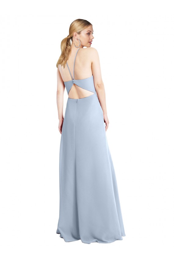 Günstige Helles Himmelblau A-Linien Neckholder Chiffon Lange Brautjungfernkleider