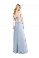 Günstige Helles Himmelblau A-Linien Neckholder Chiffon Lange Brautjungfernkleider