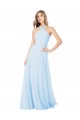 Günstige Helles Himmelblau A-Linien Neckholder Stehkragen Ausschnitt Chiffon Lange Brautjungfernkleider