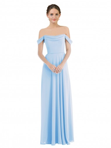 Günstige Helles Himmelblau A-Linien Off-Schulter Chiffon Lange Formale Brautjungfernkleider / Abendkleider