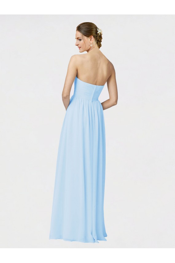 Günstige Helles Himmelblau A-Linien Trägerlos Chiffon Lange Brautjungfernkleider