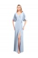 Günstige Helles Himmelblau A-Linien V-Ausschnitt Chiffon Lange Brautjungfernkleider