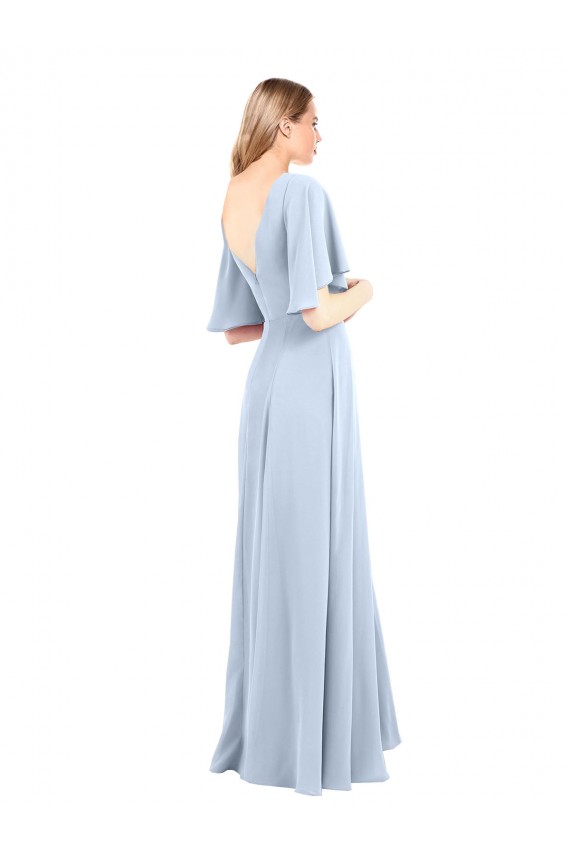 Günstige Helles Himmelblau A-Linien V-Ausschnitt Chiffon Lange Brautjungfernkleider